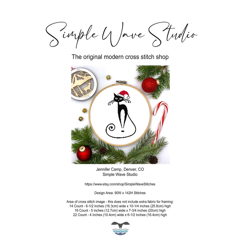 Christmas Holiday Black Cat Santa Hat Funny Humor - Counted Cross Stitch Pattern